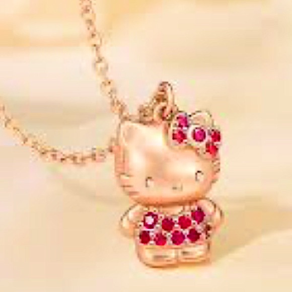 Hello Kitty Jewelry - Rose Gold Hello Kitty Charm Necklace Crystal Full Body Pendant